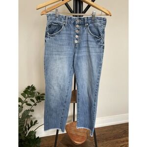 Kancan Jeans Womens 25 Blue Slim Straight High Rise Button Fly Medium Wash Raw